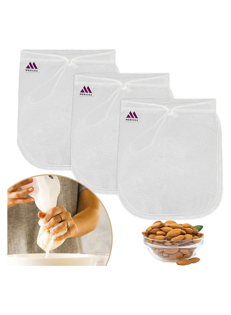 MERICKA Pure Nylon Pack of 3 Pro Quality Nut Milk Bag - Big 12"X12" Commercial Grade 100% Reusable Almond Milk Bag & All Purpose Food Strainer  Fine Mesh Cheesecloth & Cold Brew Coffee Filter - Image 1