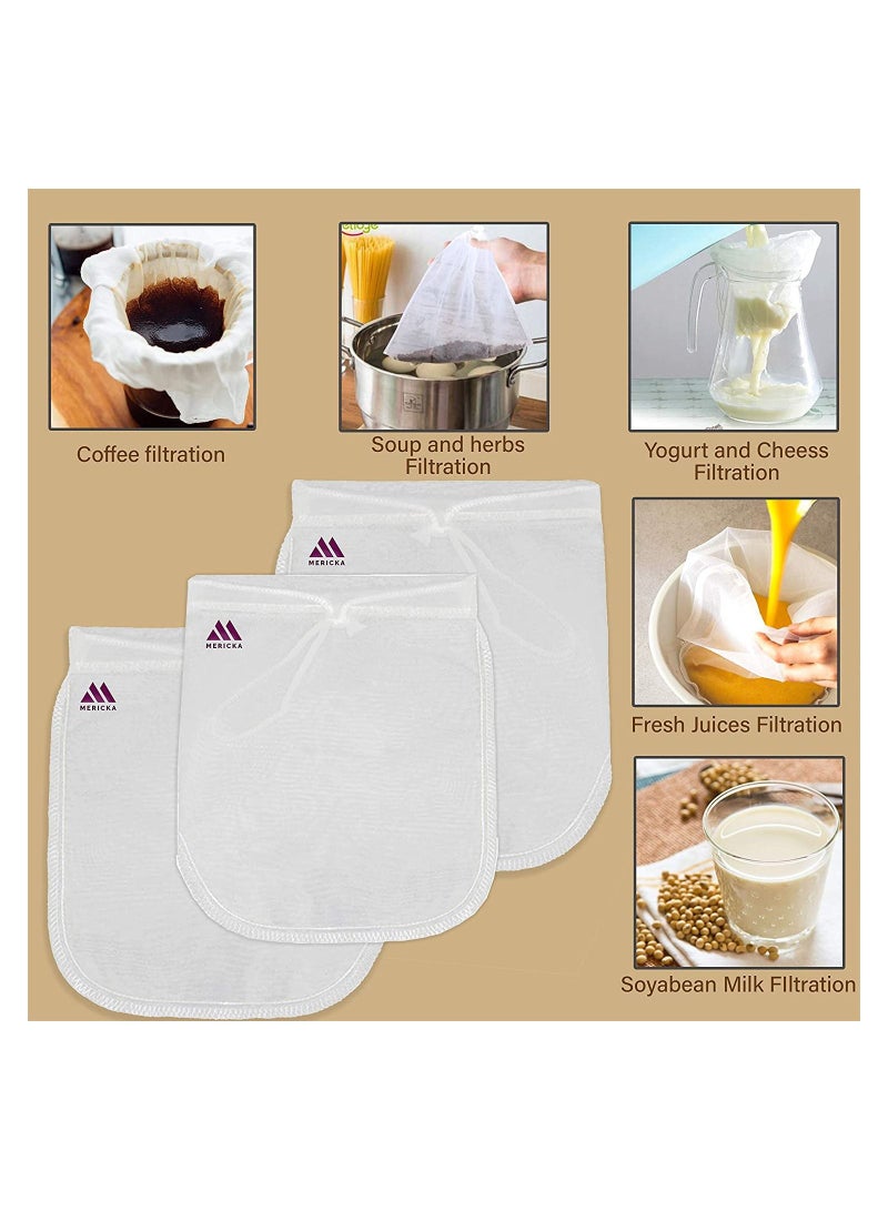 MERICKA Pure Nylon Pack of 3 Pro Quality Nut Milk Bag - Big 12"X12" Commercial Grade 100% Reusable Almond Milk Bag & All Purpose Food Strainer  Fine Mesh Cheesecloth & Cold Brew Coffee Filter - Image 2