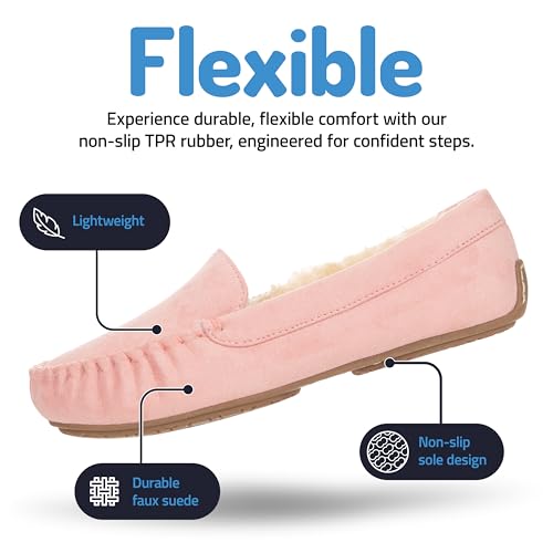 Floopi Women Slippers Moccasins, Soft Faux Fur Lining with Cozy Memory Foam, Ladies House Slippers for Women with Indoor & Outdoor Anti-Skid Sole(8, Pink-323) - Image 4