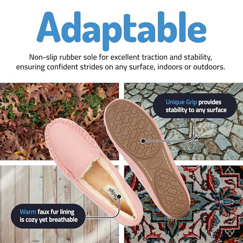 Floopi Women Slippers Moccasins, Soft Faux Fur Lining with Cozy Memory Foam, Ladies House Slippers for Women with Indoor & Outdoor Anti-Skid Sole(8, Pink-323) - Image 3