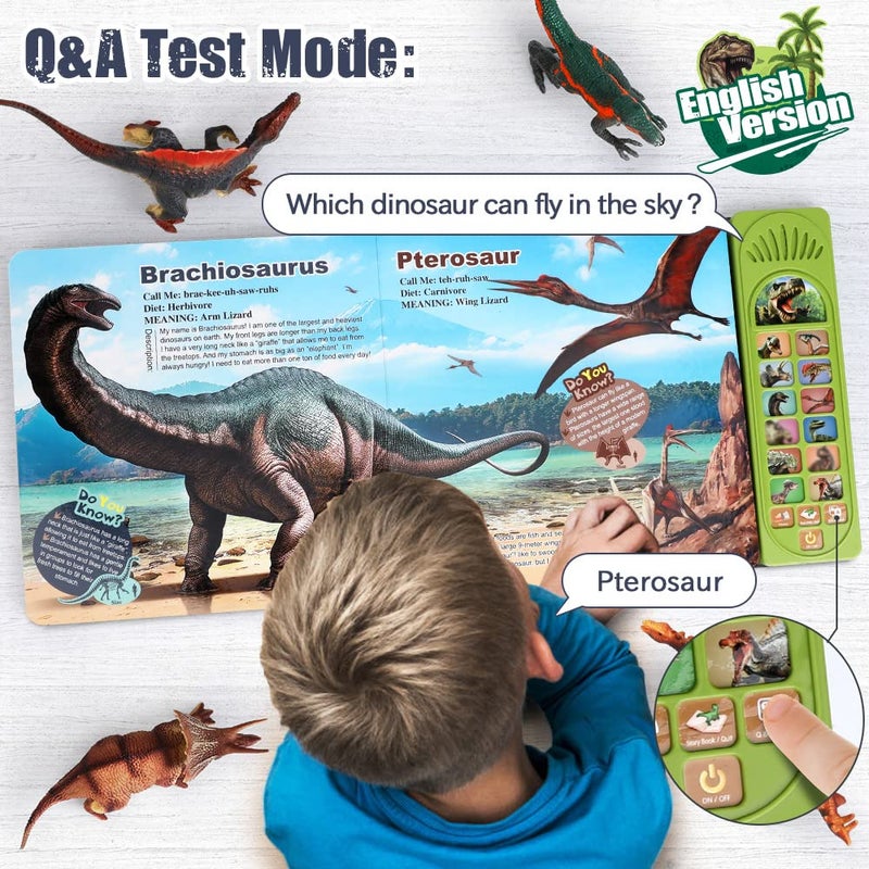 FRUSE Dinosaur Toys for Kids 3-5 - 12Pcs Dinosaur Figures with Interactive Dinosaur Sound Book,Included Realistic Roars,Story,QA,Volume Adjust E-Book Animal Toy for 3 4 5 6 Kids - Image 4