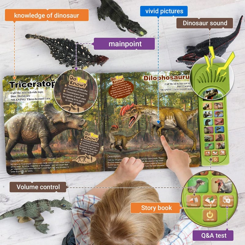 FRUSE Dinosaur Toys for Kids 3-5 - 12Pcs Dinosaur Figures with Interactive Dinosaur Sound Book,Included Realistic Roars,Story,QA,Volume Adjust E-Book Animal Toy for 3 4 5 6 Kids - Image 2