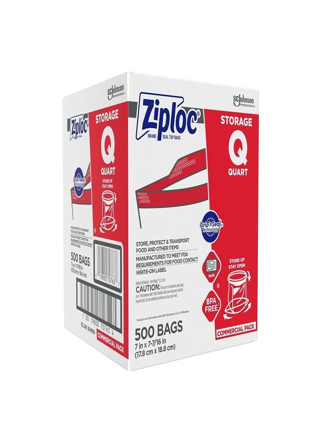 Ziploc Double Zipper Storage Bags, Quart, 500 Bags/Carton (682256) - Image 1