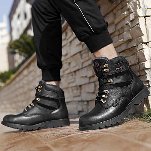 Bacca Bucci® Mens 6 inches Premium Steel Toe Cap Real Grain Leather Outdoor Laceup Boots with Fur/Warranted Qualtiy & Durable Boot- Black, Size UK8 - Image 5