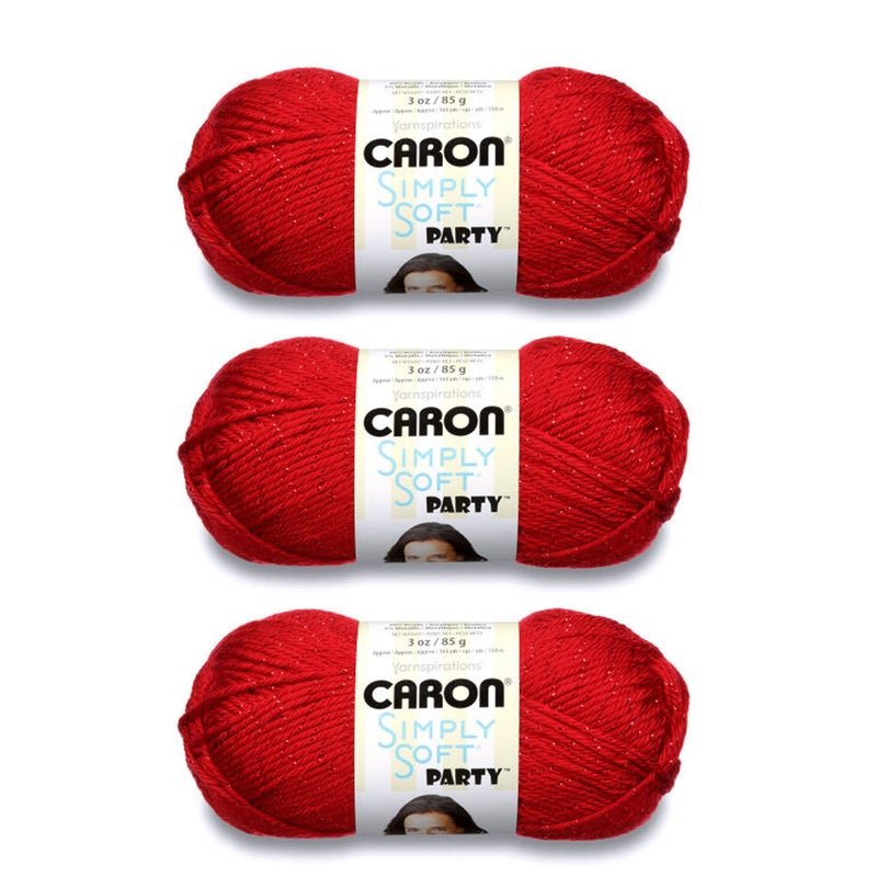 Caron Simply Soft Party Red Sparkle Yarn  3 Pack of 85g3oz  Acrylic  4 Medium Worsted  164 Yards  KnittingCrochet