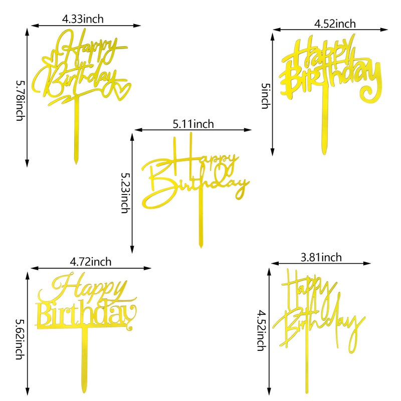 RASSLISA 10 PCS Gold Happy Birthday Cake Topper Acrylic Cupcake Topper Birthday Supplies Decorations - Image 3