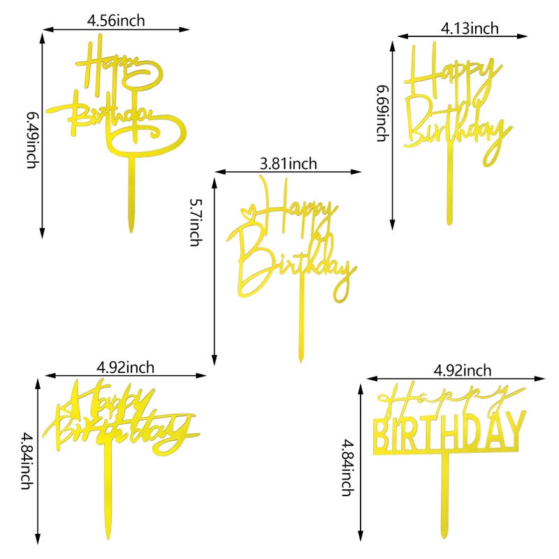 RASSLISA 10 PCS Gold Happy Birthday Cake Topper Acrylic Cupcake Topper Birthday Supplies Decorations - Image 2