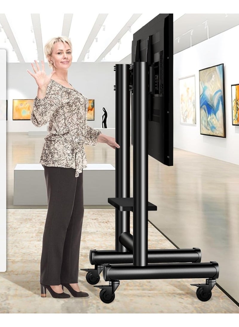 Heavy-Duty Rotating TV Stand for Large Screens 50-92 Inches – Adjustable Height Portable TV Cart with Shelf and Wheels - Image 1