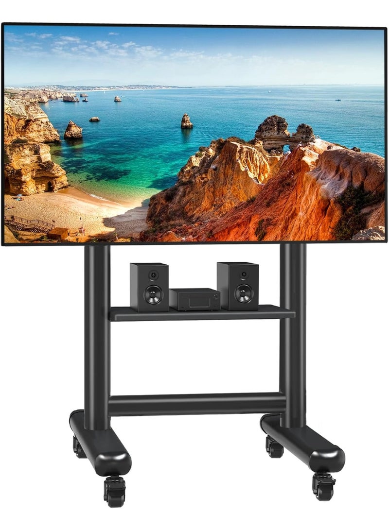 Heavy-Duty Rotating TV Stand for Large Screens 50-92 Inches – Adjustable Height Portable TV Cart with Shelf and Wheels - Image 2