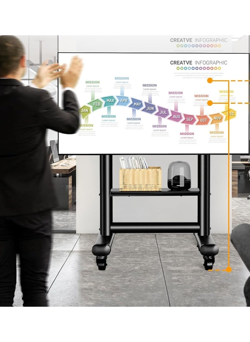 Heavy-Duty Rotating TV Stand for Large Screens 50-92 Inches – Adjustable Height Portable TV Cart with Shelf and Wheels - Image 3