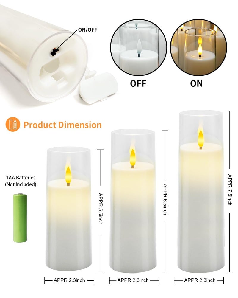 kakoya Flickering Flameless Candles Battery Operated with Remote and 2/4/6/8 H Timer Acrylic Led Pillar Candles Pack of 9 (appr D2.3"xH5.5"6.5"7.5")with Realistic 3D Wick Candles for Home Decor(White) - Image 4
