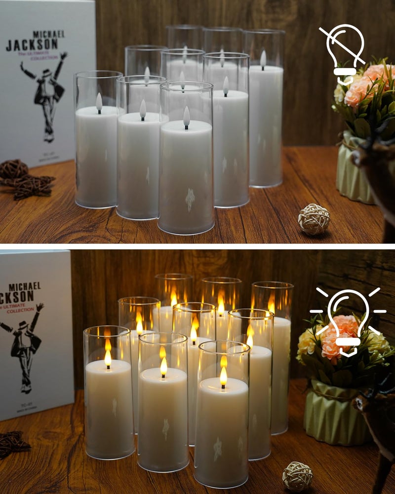 kakoya Flickering Flameless Candles Battery Operated with Remote and 2/4/6/8 H Timer Acrylic Led Pillar Candles Pack of 9 (appr D2.3"xH5.5"6.5"7.5")with Realistic 3D Wick Candles for Home Decor(White) - Image 3