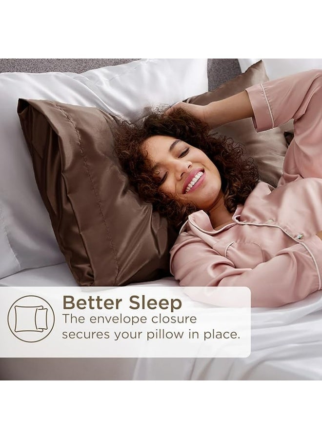 2 عبوة أكياس مخدة فاخرة من حرير التوت، 25 من الحرير الساتان المنسوج من الحرير المومي، مغلف بإغلاق بلون واحد لا يسبب الحساسية، يغسل يدوياً فقط، مصمم للشعر والبشرة، 120-140 جم - Image 2