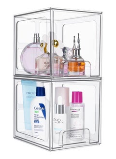 wnnualo 2-Pack Clear Stackable Storage Drawers, Acrylic Organizer Bins with Pull-Out Handle, Plastic Bathroom Makeup Storage for Vanity, Kitchen, Under Sink, Pantry, Cabinet, Home Organization  - Image 2