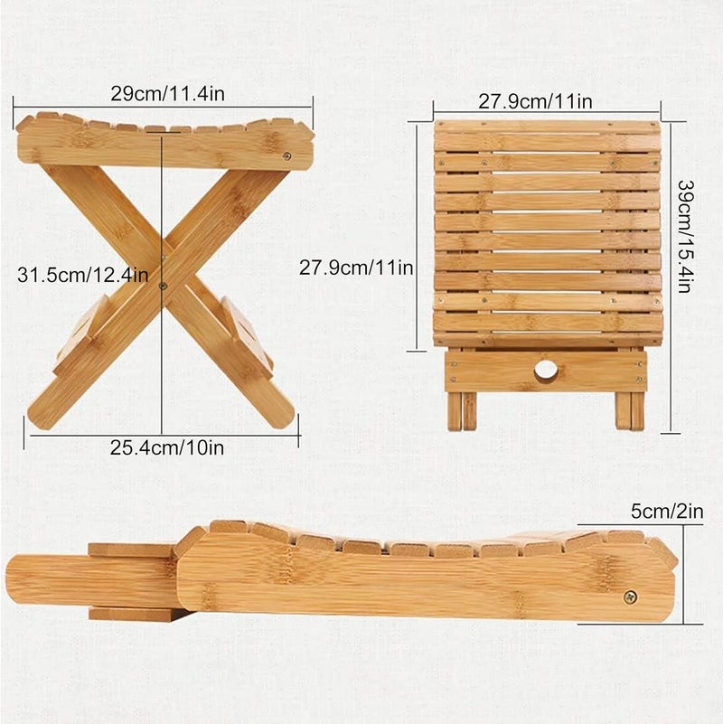Garwarm Bamboo Folding Stool for Shaving Shower Foot Rest, Home Portable Folding Shower Seat, Small Stool Chair Folding Chairs for Bathroom, Fully Assembled 31cm Height - Image 3