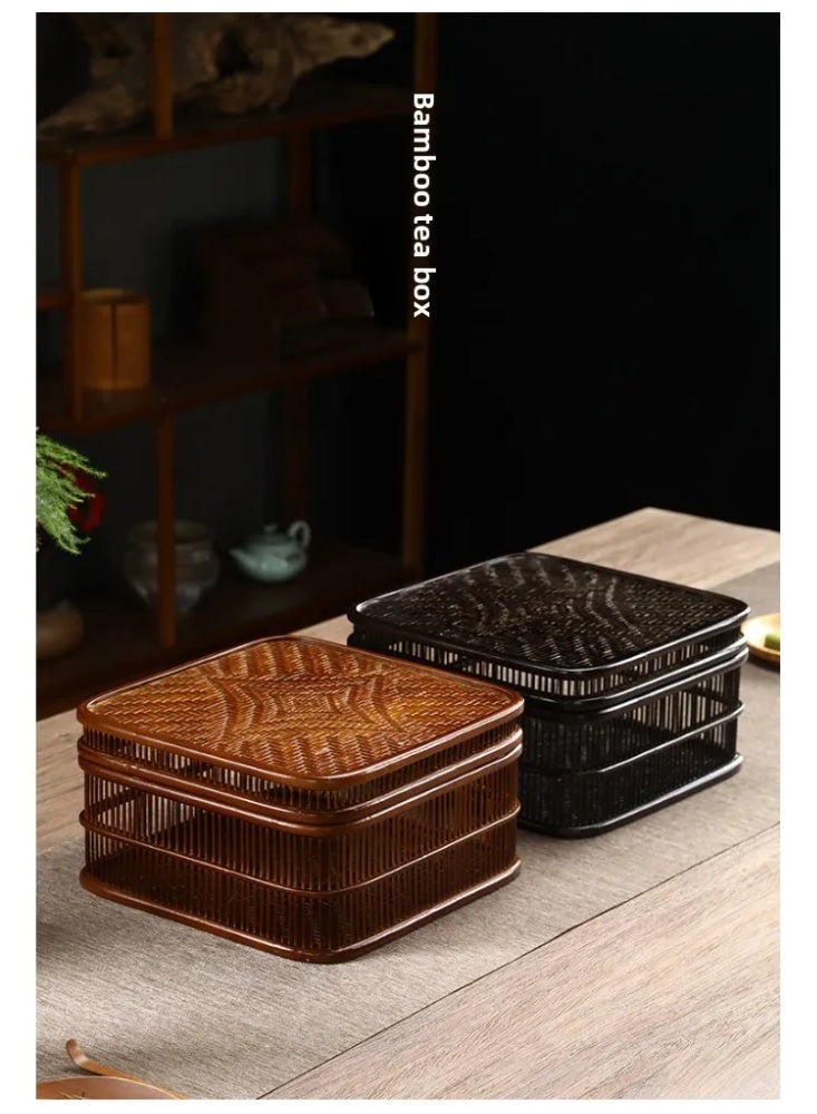Bamboo woven square hollow storage box hollow decorative box - Image 4