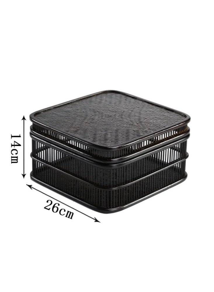 Bamboo woven square hollow storage box hollow decorative box - Image 2