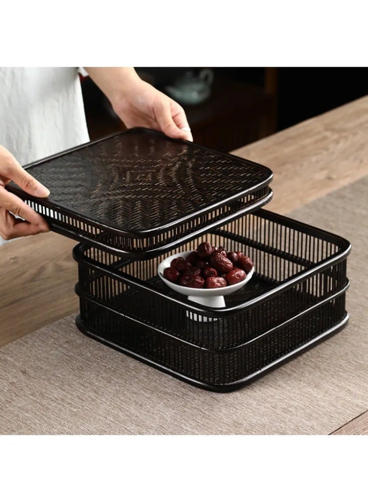 Bamboo woven square hollow storage box hollow decorative box - Image 1
