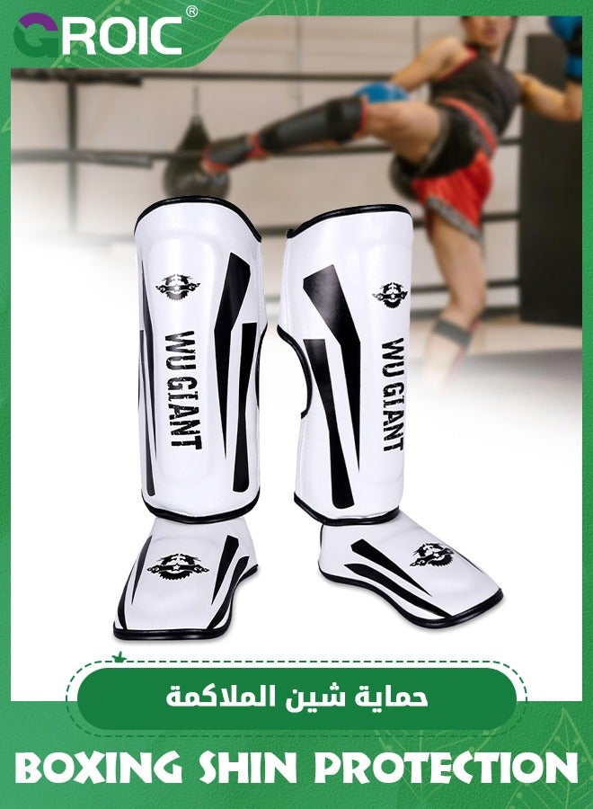 GROIC 1 Pair Boxing Shin Guards, Taekwondo Kicking Leg Instep Protection Pads, Kickboxing Muay Thai, MMA Martial Arts Kicking Sparring Gear, BJJ Karate Boxing Taekwondo TKD Protector, 160-185 CM - Image 1