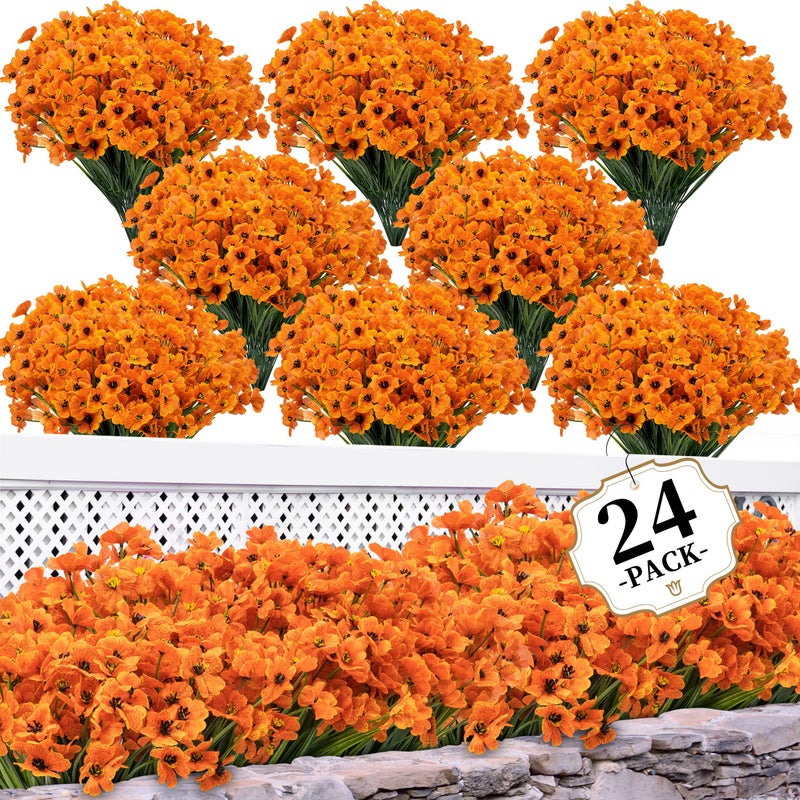 ColoPlay 24 Bundles Artificial Mums for Outdoors/Indoors Faux Mums for Outdoor Planters, Fall Flowers Artificial for Decoration Garden Porch Window Box Home Wedding Farmhouse - Image 1