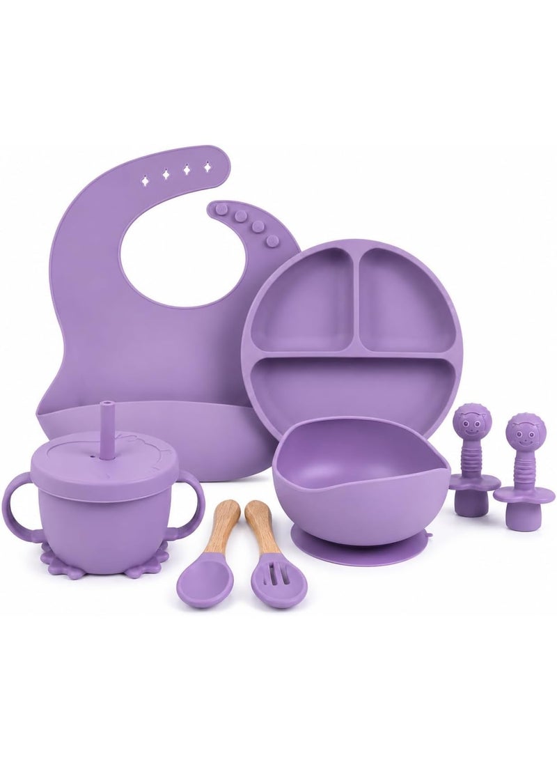Baby Feeding Set 8 Pieces BPA Free Silicone – Suction Plate & Bowl, Adjustable Bib, Training Cup, Spoon and Fork, Toddler Self Feeding Essentials - Image 4