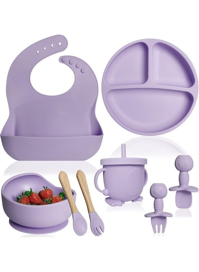 Baby Feeding Set 8 Pieces BPA Free Silicone – Suction Plate & Bowl, Adjustable Bib, Training Cup, Spoon and Fork, Toddler Self Feeding Essentials - Image 3