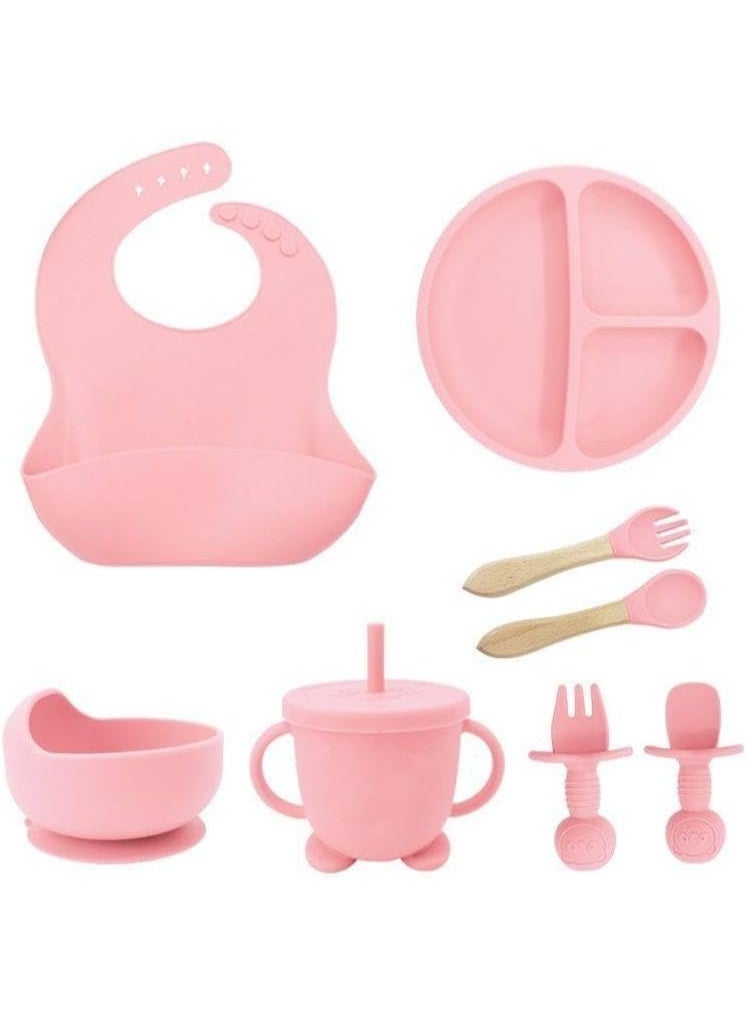 Baby Feeding Set 8 Pieces BPA Free Silicone – Suction Plate & Bowl, Adjustable Bib, Training Cup, Spoon and Fork, Toddler Self Feeding Essentials - Image 5