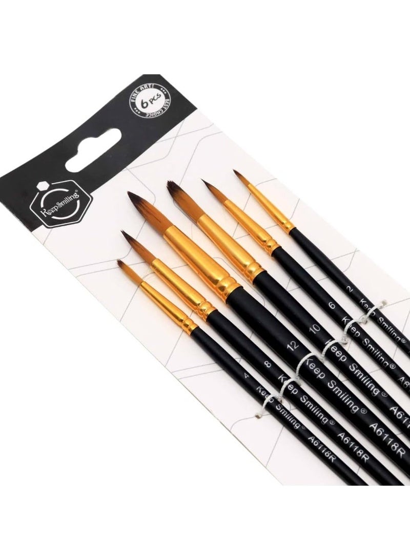 Keep Smiling 6PCS Professional Artist Brush Set for Oil, Acrylic & Watercolor - Image 1