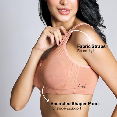 NYKD (NYB169 Cotton Anti Microbial Non Padded & Non Wired Side Support Shaper Bra for Women | Full Coverage Bra with Detailed Contoured Lift & Shape with Wide Straps - Peach - Image 3