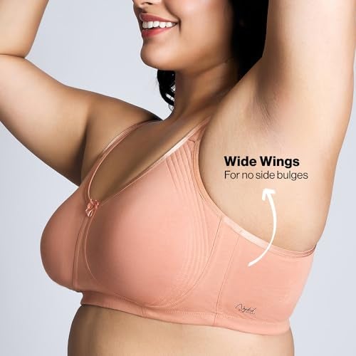 NYKD (NYB169 Cotton Anti Microbial Non Padded & Non Wired Side Support Shaper Bra for Women | Full Coverage Bra with Detailed Contoured Lift & Shape with Wide Straps - Peach - Image 4