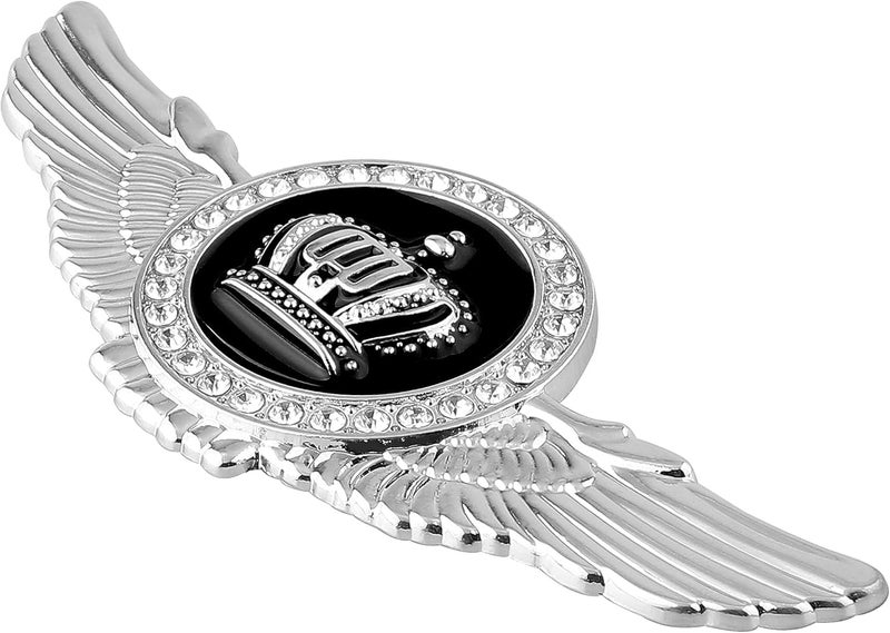 OAN Winged King Crown Emblem Sticker for All Cars, Bikes, Metal (Silver with Black) Size: 11cm x 4.5cm x 2mm - Image 2