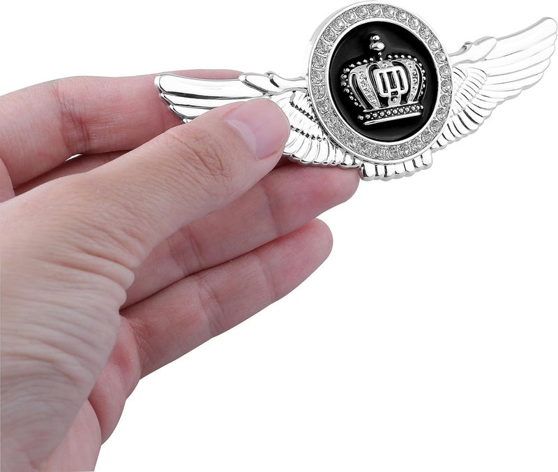 OAN Winged King Crown Emblem Sticker for All Cars, Bikes, Metal (Silver with Black) Size: 11cm x 4.5cm x 2mm - Image 5