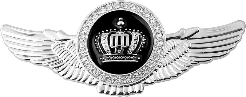 OAN Winged King Crown Emblem Sticker for All Cars, Bikes, Metal (Silver with Black) Size: 11cm x 4.5cm x 2mm - Image 1