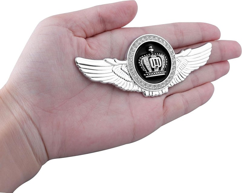 OAN Winged King Crown Emblem Sticker for All Cars, Bikes, Metal (Silver with Black) Size: 11cm x 4.5cm x 2mm - Image 4