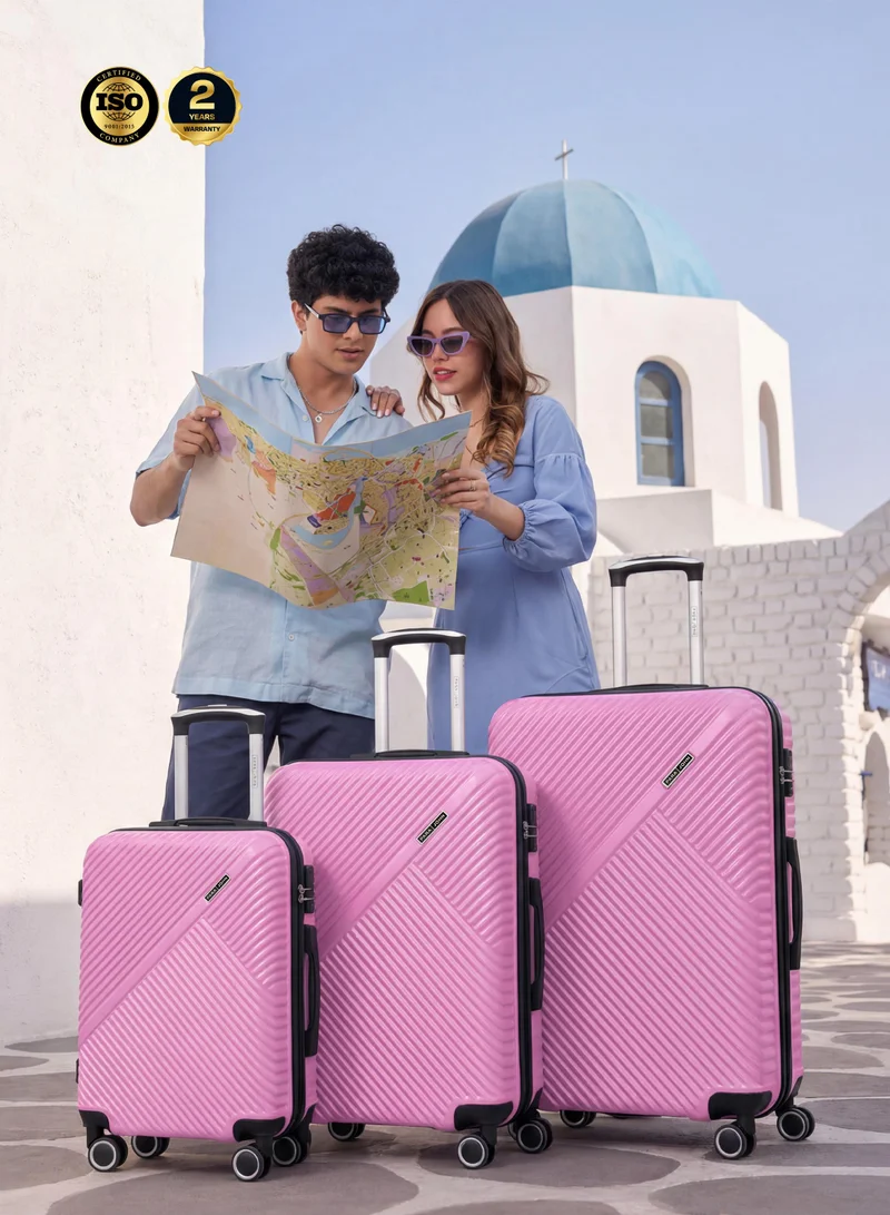 Parajohn Pink ABS Material 3-Piece Hardsided Luggage Set | 4-Wheel Spinner Trolley | Small (10kg), Medium (20kg), Large (30kg)pink  | Best Price UAE