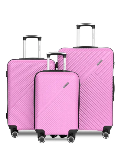 PARAJOHN ABS Material 3-Piece Hardsided Luggage Set | 4-Wheel Spinner Trolley | Small (10kg), Medium (20kg), Large (30kg)pink