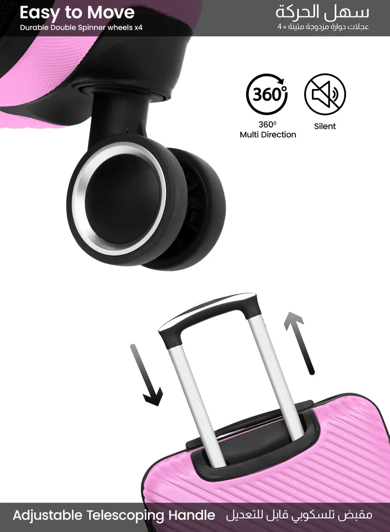 Parajohn Pink ABS Material 3-Piece Hardsided Luggage Set | 4-Wheel Spinner Trolley | Small (10kg), Medium (20kg), Large (30kg)pink  | Best Price UAE