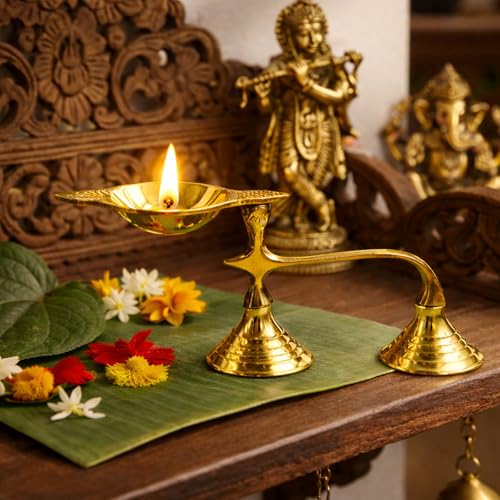 Spillbox Brass Karpoor | Kapoor Diya Deepam Burner Karpuram Arati | Aarti | Arthi | Arti | Arathi | Aarathi Stand for Dhoop Puja | Pooja Room- Single Face Diya - Image 3