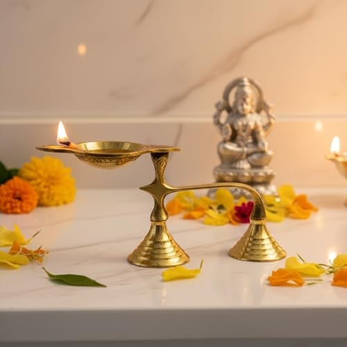 Spillbox Brass Karpoor | Kapoor Diya Deepam Burner Karpuram Arati | Aarti | Arthi | Arti | Arathi | Aarathi Stand for Dhoop Puja | Pooja Room- Single Face Diya - Image 4