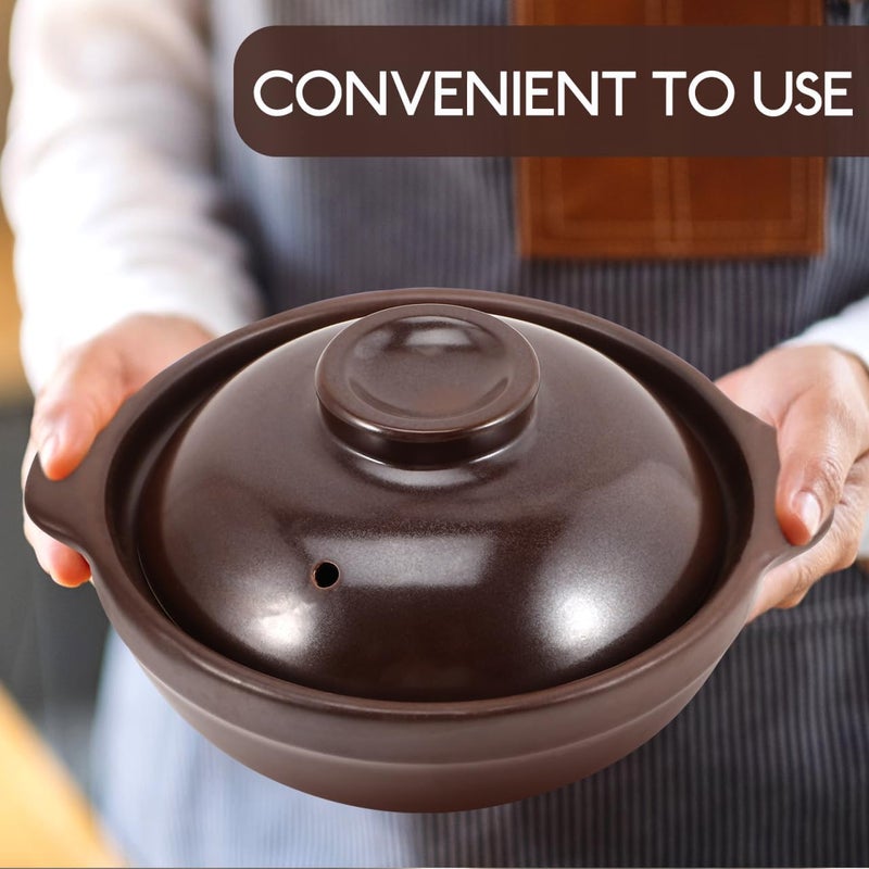 Cabilock Terracotta Ceramic Casserole Clay Pot Earthen Pot Cookware with Lid Stew Pots Soup Cooking Pot Kitchen Stockpot Earthenware for Dinner Party Cooking Rice Meat Soup - Image 3