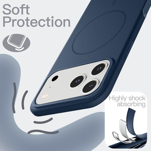 mobistyle Magnetic Silicone Back Cover for iPhone 17 Pro Max 6.9-Inch, Compatible with Mag-Safe, Silky Soft Touch, Shock Absorbing Phone Cover Case with Camera Lens Protection (Blue) - Image 2