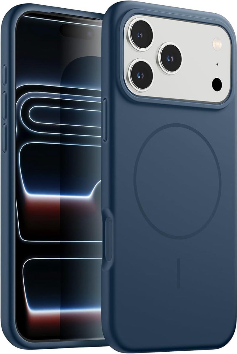 mobistyle Magnetic Silicone Back Cover for iPhone 17 Pro Max 6.9-Inch, Compatible with Mag-Safe, Silky Soft Touch, Shock Absorbing Phone Cover Case with Camera Lens Protection (Blue) - Image 1