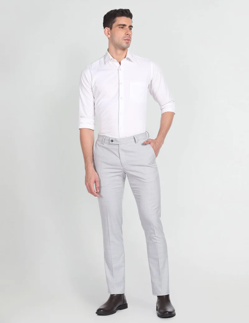 Arrow Grey Smart Flex Outline Check Trousers for Men | Best Price UAE
