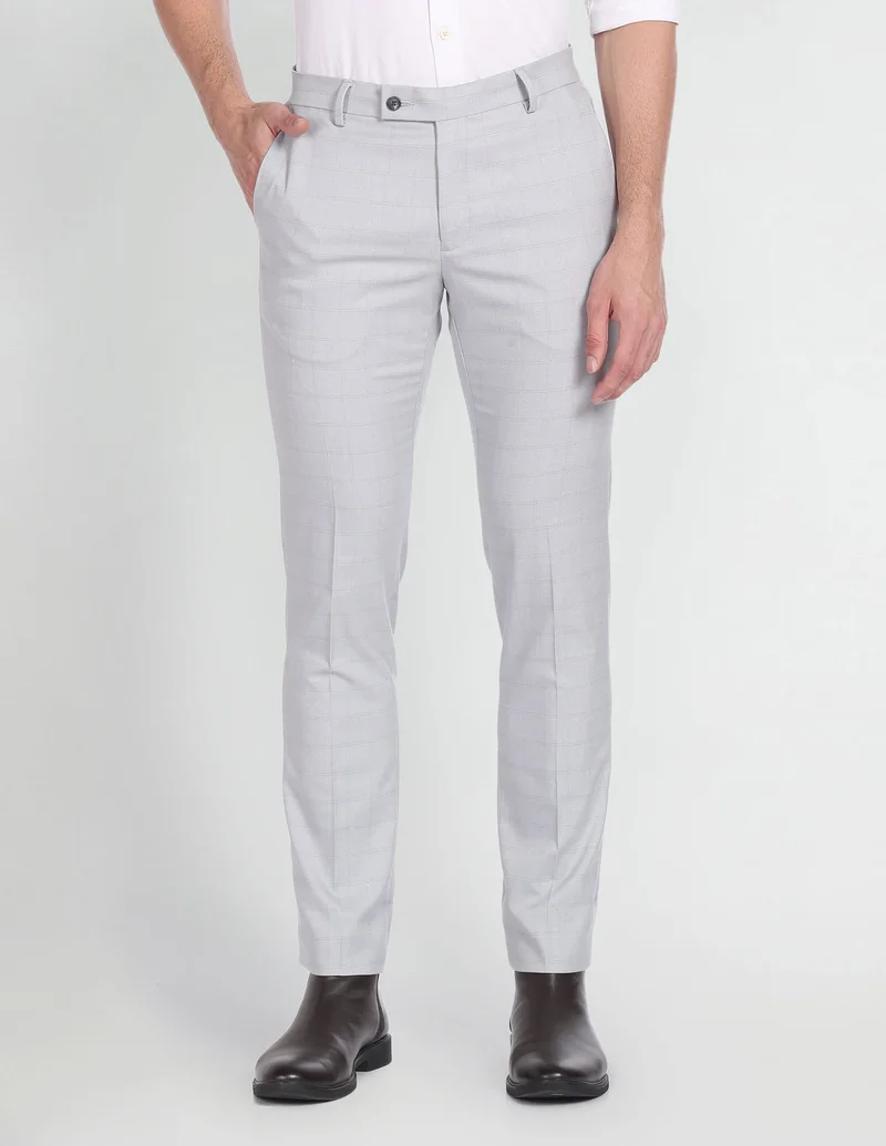 Arrow Grey Smart Flex Outline Check Trousers for Men | Best Price UAE