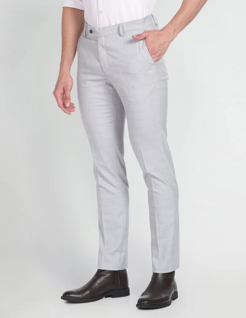 Arrow Grey Smart Flex Outline Check Trousers for Men | Best Price UAE
