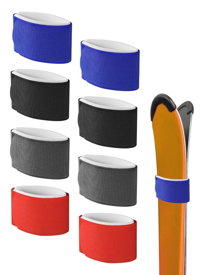 lasuroa 8pcs Ski Straps Fasteners, Adjustable Ski Wrap Straps Ski Bands Tapes Storage Ties with Protective Pad for Ski Boards Poles Winter Sports Accessories (Black, Red, Gray, Blue) - Image 1