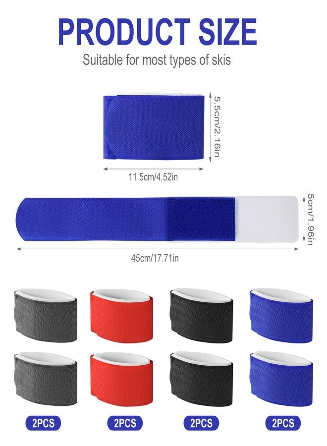lasuroa 8pcs Ski Straps Fasteners, Adjustable Ski Wrap Straps Ski Bands Tapes Storage Ties with Protective Pad for Ski Boards Poles Winter Sports Accessories (Black, Red, Gray, Blue) - Image 2