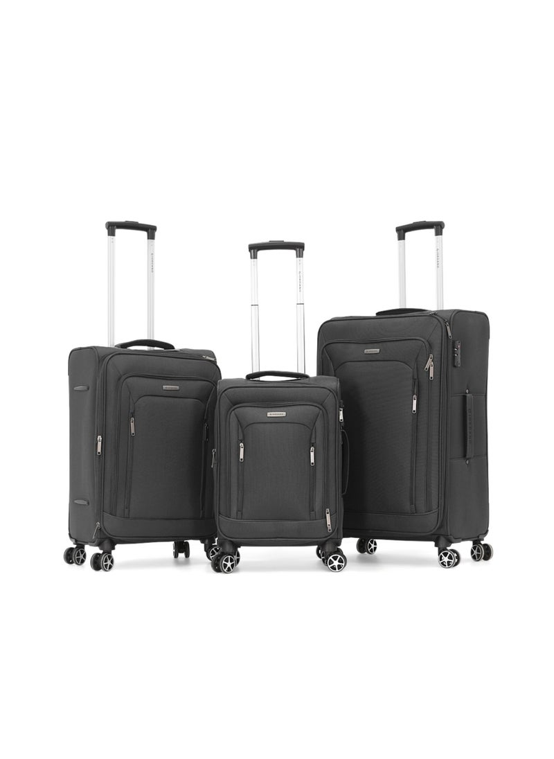 GIORDANO Giordano Softside Luggage Trolley Bag 3 Pieces set,Grey (S-20,M-24,L-28 Inch)  - Image 1