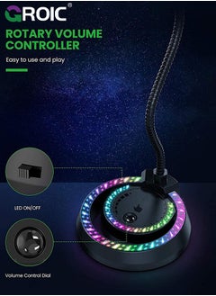 GROIC USB Recording Microphone with RGB LED Light Stand for Laptop YouTube Live Broadcast Karaoke Gamers Computer Microphone  - Image 4