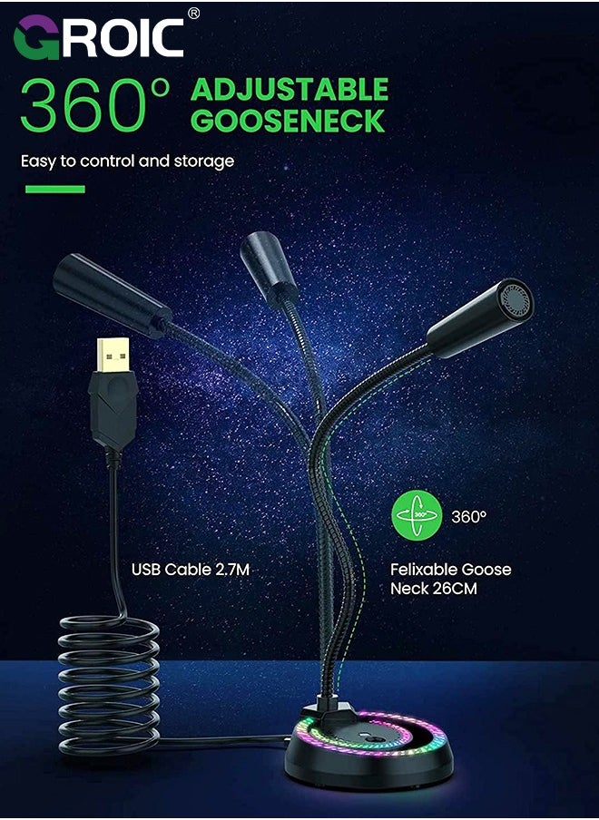 GROIC - USB Recording Microphone with RGB LED Light Stand for Laptop YouTube Live Broadcast Karaoke Gamers Computer Microphone - Image 1